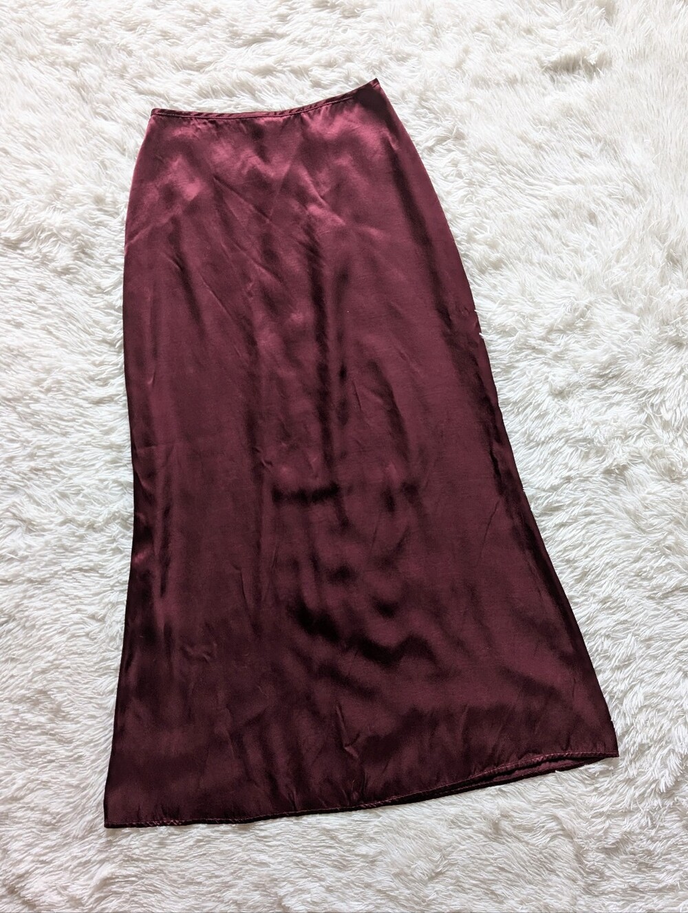 90s Vintage Morbid Threads Burgundy Satin Vampire Goth Red Midi Skirt Small